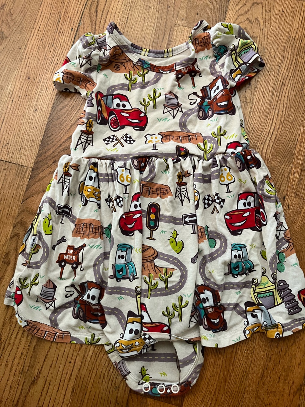 Little Sleepies White Dress with Multicolor Car Print - Picture 2 of 3